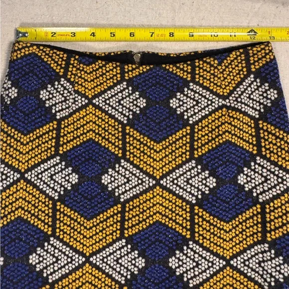 MAEVE for Anthropologie Geometric Print Pencil Skirt Navy Yellow & Grey Size 0 - Picture 4 of 7